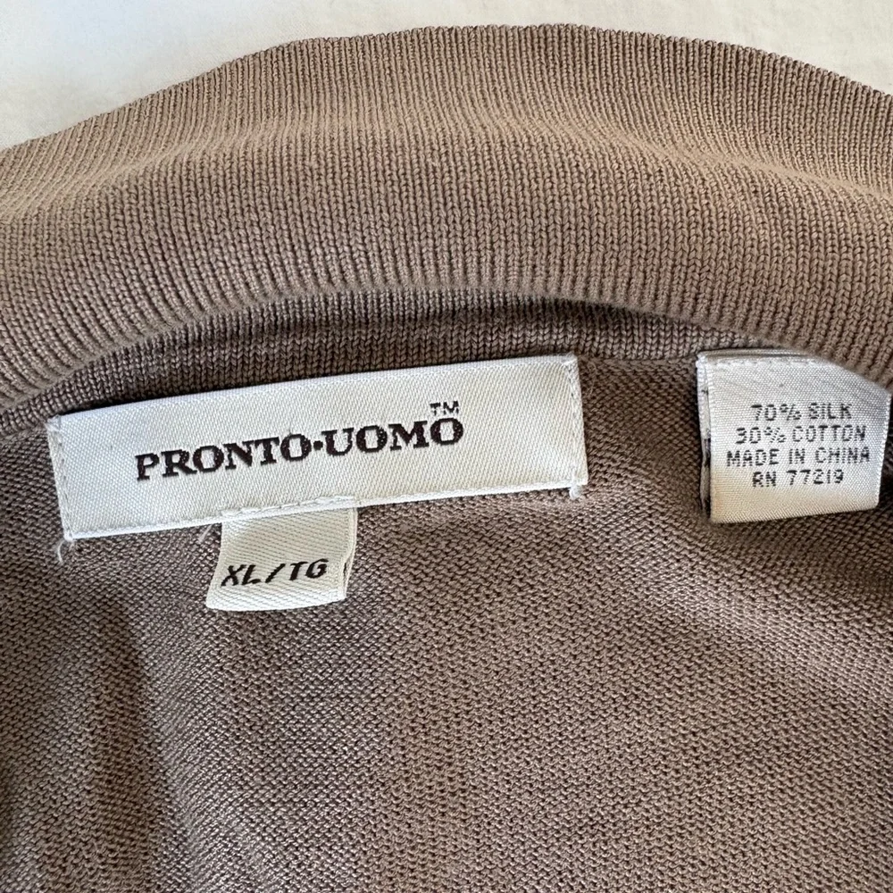 Pronto Uomo Men’s Brown Silk Cable-Knit long-sleeve Polo XL - Picture 3 of 5